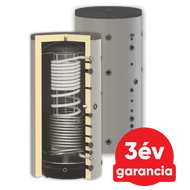 500 liter - fűtési puffer tartály 1 hőcserélővel napkollektorhoz, hőszivattyúhoz és 1 rozsdamentes HMV hőcserélővel