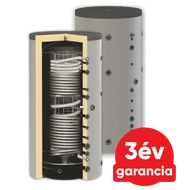 Fűtési puffer tartály 2 hőcserélővel napkollektorhoz, hőszivattyúhoz és 1 rozsdamentes HMV hőcserélővel