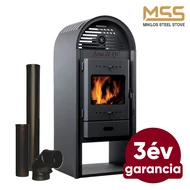 Vízteres acéllemez fatüzelésű kályha + 3 db füstcső szett 20 kW szürke