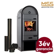 Vízteres acéllemez fatüzelésű kályha + 3 db füstcső szett 25 kW szürke