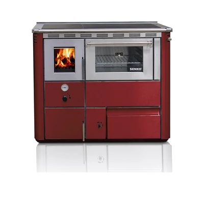 Kép 3/15 - SENKO C-25 vízteres fatüzelésű sparherd kazán, tűzhely beépített sütővel (25 kW / Bordó)