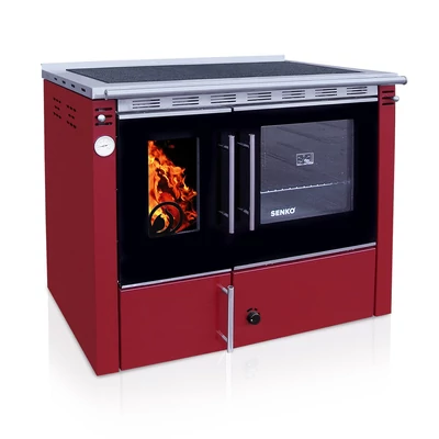 Kép 3/12 - SENKO C-25 PREMIUM vízteres fatüzelésű sparherd kazán, tűzhely beépített sütővel (25 kW / Bordó)