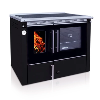 Kép 5/12 - SENKO C-25 PREMIUM vízteres fatüzelésű sparherd kazán, tűzhely beépített sütővel (25 kW / Bordó)