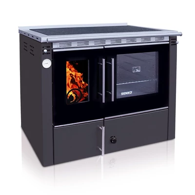 Kép 2/12 - SENKO C-25 PREMIUM vízteres fatüzelésű sparherd kazán, tűzhely beépített sütővel (25 kW / Bordó)