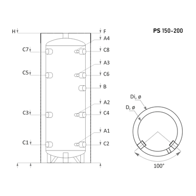 Kép 4/4 - Sunsystem PS 300 fűtési puffer tartály - műszaki rajz