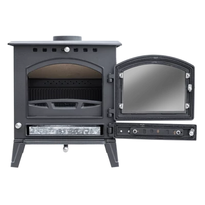 Kép 10/16 - WENTOREX Novara WS-D öntöttvas fatüzelésű kályha (8 kW / matt fekete) + 3 db-os füstcső szett