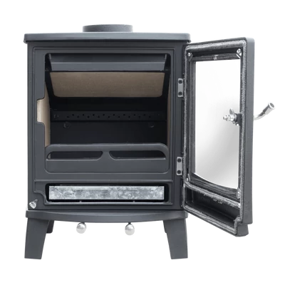 Kép 9/15 - WENTOREX Tirano WS-D öntöttvas fatüzelésű kályha (5 kW / matt fekete) + 3 db-os füstcső szett