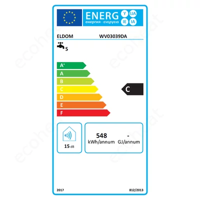 Kép 3/7 - ELDOM Eureka DA-30 - csökkentett szervizigényű elektromos vízmelegítő (30 liter / 1,6 kW / 387 mm Ø) - energiacímke