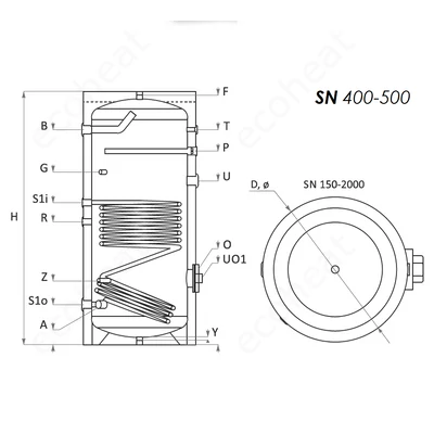 Kép 5/7 - Sunsystem SN 400 indirekt használati meleg víz tartály 1 hőcserélővel (387 liter)
