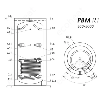 Kép 5/5 - Sunsystem PBM R1 300 fűtési puffer tartály - műszaki rajz