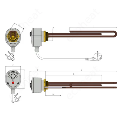 Kép 4/4 - UNIVAL elektromos fűtőbetét 3 kW - beépített termosztáttal (5/4" - galvanizált)