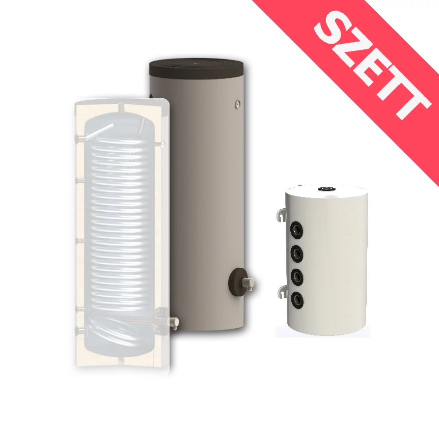 Sunsystem PSM 50 hűtési-fűtési puffer tartály és Sunsystem SWP N 150 indirekt HMV tartály megnövelt hőcserélővel