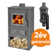 BLIST BASEL acél lemez fatüzelésű kályha szett 2. (8-10 kW sötét szürke és  3 db-os hőfokozó füstcső készlet )