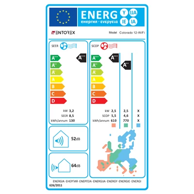 Kép 13/15 - WENTOREX Colorado 12 WiFi klíma - energiacímke
