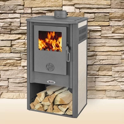 Kép 2/3 - BLIST KONZUL LM acél lemez fatüzelésű kályha (7-9 kW sötét szürke - krém)