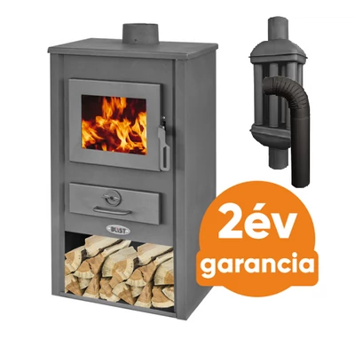Kép 1/4 - BLIST BASEL acél lemez fatüzelésű kályha szett 2. (8-10 kW sötét szürke és  3 db-os hőfokozó füstcső készlet )