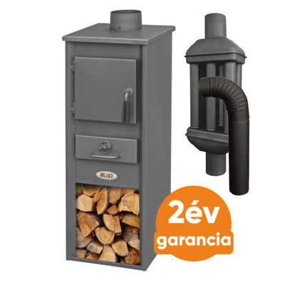 BLIST EKONOMIK LM acél lemez fatüzelésű kályha  szett 2. (5-7 kW sötét szürke  és  3 db-os hőfokozó füstcső készlet )