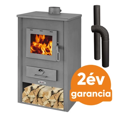 Kép 1/3 - BLIST PADOVA acél lemez fatüzelésű kályha szett 1. (9-11 kW sötét szürke és 3 db-os alap füstcső készlet)
