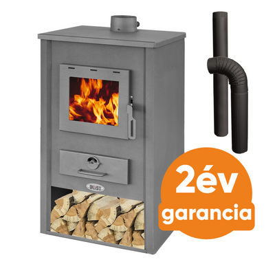BLIST PADOVA acél lemez fatüzelésű kályha szett 1. (9-11 kW sötét szürke és 3 db-os alap füstcső készlet)