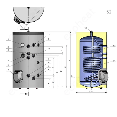 Kép 3/3 - ELDOM Green Line S2 1000 álló indirekt HMV tartály (1000 liter / 2 hőcserélő / fűtőbetét nélkül)