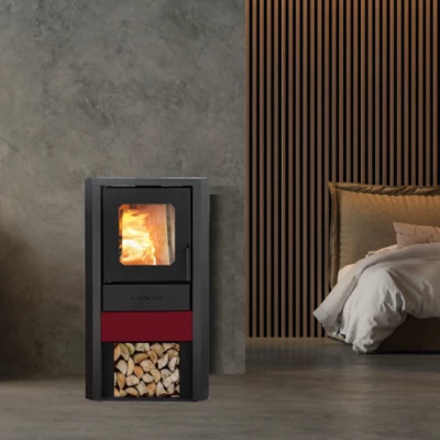 Kép 2/11 -  Falcon MONZA Comodo Central W27  vízteres fatüzelésű kályha  (27 kW - bordó)