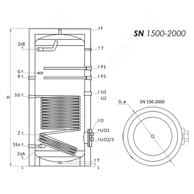 Kép 5/7 - Sunsystem SN 1500 indirekt használati meleg víz tartály 1 hőcserélővel (1100 liter)