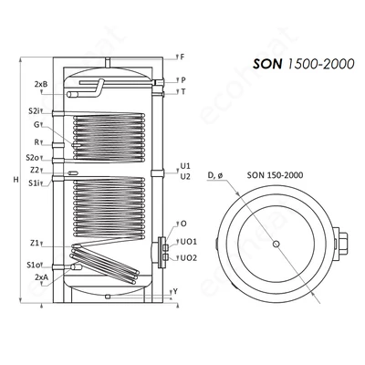 Kép 5/7 - Sunsystem SON 1500 indirekt HMV tartály - műszaki rajz