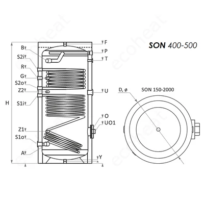 Kép 6/7 - Sunsystem SON 500 indirekt HMV tartály - műszaki rajz