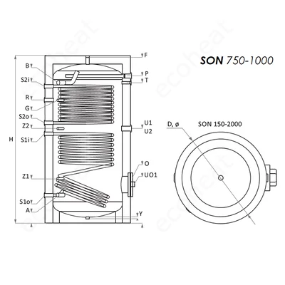 Kép 6/7 - Sunsystem SON 750 indirekt HMV tartály - műszaki rajz