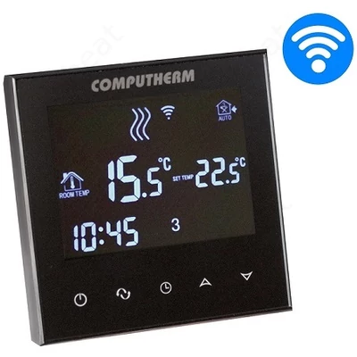 Kép 1/3 - COMPUTHERM E300 programozható digitális Wi-Fi szobatermosztát központi fűtéshez és hűtéshez (üveg fedőlappal)