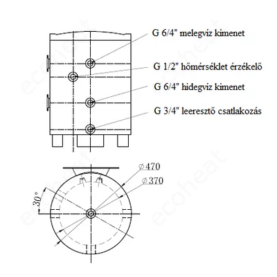 Kép 6/9 - FALCON HPB INOX hűtési és fűtési puffer tartály 3 kw-os fűtőbetéttel