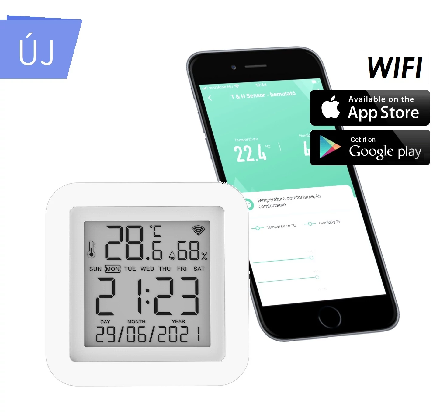 FALCON TH WiFi beltéri hőmérséklet és nedvességtartalom érzékelő