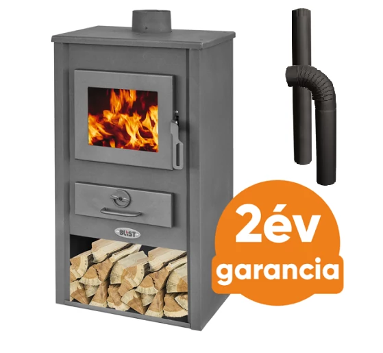 BLIST BASEL acél lemez fatüzelésű kályha szett 1. (8-10 kW sötét szürke és 3 db-os alap füstcső készlet)