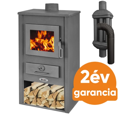 BLIST BASEL acél lemez fatüzelésű kályha szett 2. (8-10 kW sötét szürke és 3 db-os hőfokozó füstcső készlet)