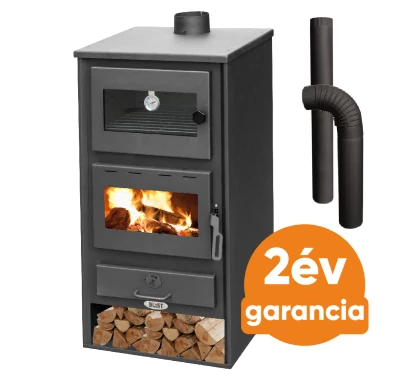 BLIST Napoli acél lemez fatüzelésű kályha beépített sütővel (10-12 kW kályha és 3 db-os alap füstcső készlet) 