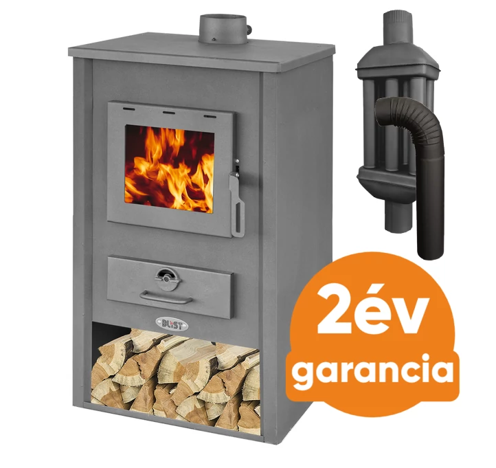 BLIST B1 EKO acél lemez fatüzelésű kályha szett (7-9 kW / sötét szürke / hőfokozó füstcső szettel)